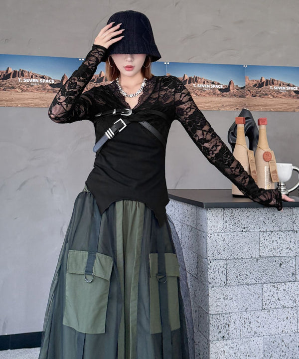 Black Mesh Layered Skirt
